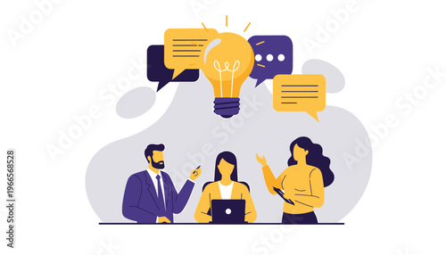 Team brainstorming innovative ideas with a bright lightbulb overhead.