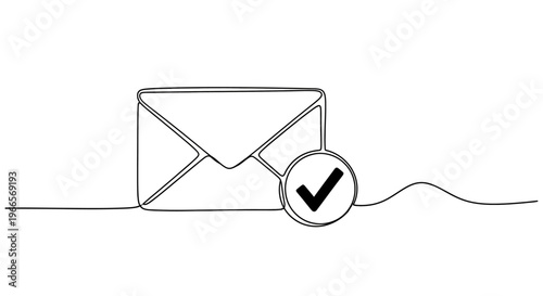 A simple line drawing of an envelope with a checkmark appears on a line.