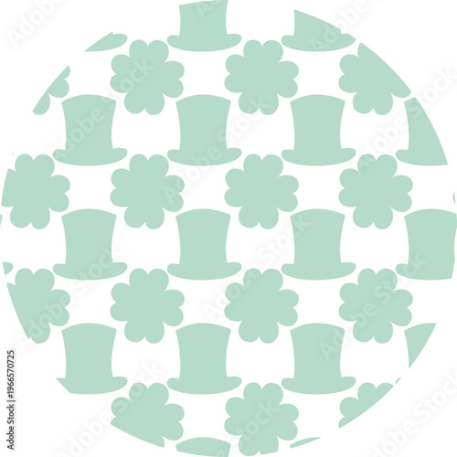 Circle monochrome green backdrop of clover leaves and leprechaun hat St Patrick Day minimal backdrop. Vector illustration Irish Holiday Themed Media Post Background invite, promo banner, leaflets, tag