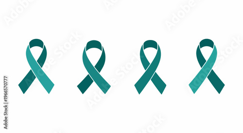 Teal awareness ribbon set for medical causes, ovarian cancer and cervical cancer support symbols, teal ribbon vector icons for healthcare campaigns