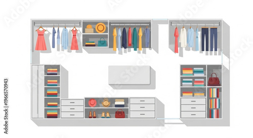 Top-Down View of a Well-Organized Walk-In Closet.