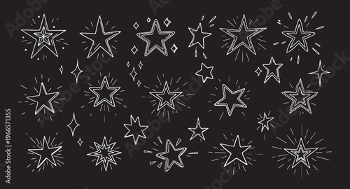 Star Vector Illustration:, star silhouette vector illustration featuring a diverse collection of stars and star like shapes,showcases solid, outlined, and dotted stars