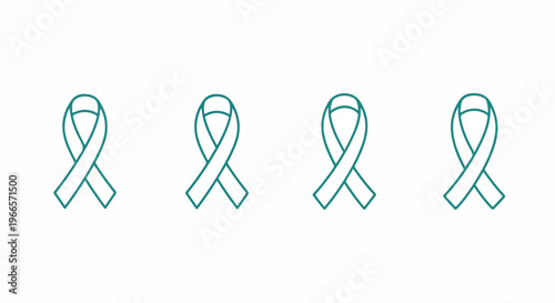Teal awareness ribbon icons for cervical cancer and ovarian cancer support, set of 4 minimalist vector ribbons for medical health campaigns