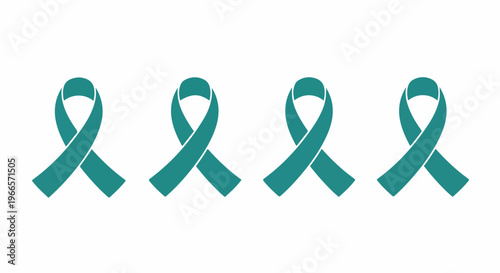 Teal awareness ribbon set for ovarian cancer support, cervical cancer awareness symbol collection, teal medical ribbons for health campaigns