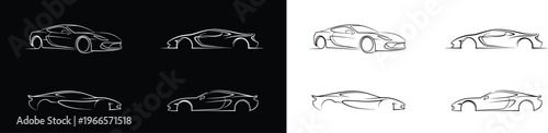 Set of abstract sports car outlines on black.