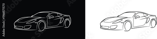 Sports car outline set isolated on transparent.