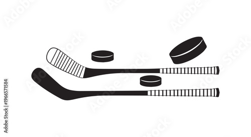 Hockey sticks and pucks illustration