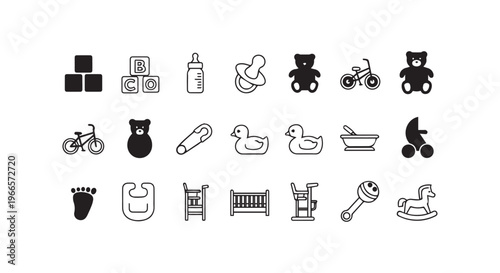 Baby and kids room essentials icons
