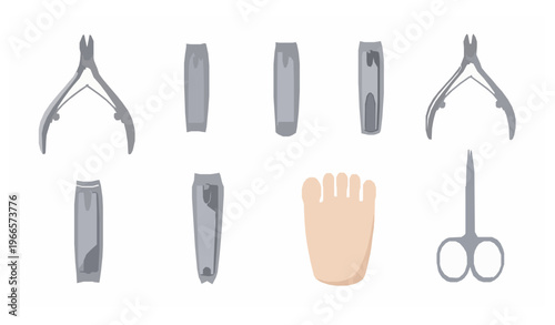Nail clipper vector set with metal travel and toenail clippers flat personal care illustration