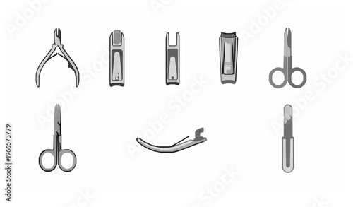 Minimal line nail clipper icon set with manicure and pedicure grooming tools vector