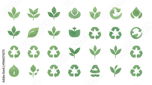 Wallpaper Mural A vector set of green leaves icons representing eco nature and environmental design Torontodigital.ca