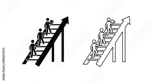 Stairway to Success Concept with People Climbing Up Stairs Vector