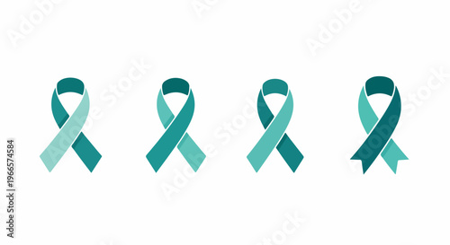 Set of Four Teal Ribbon Icons for Awareness Campaigns Vector