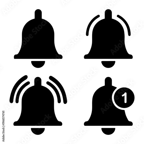 Black Bell Notification Icon Set.