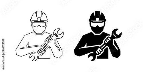 Industrial Construction Worker with Wrench Vector Icon - Professional Engineering Maintenance Symbol