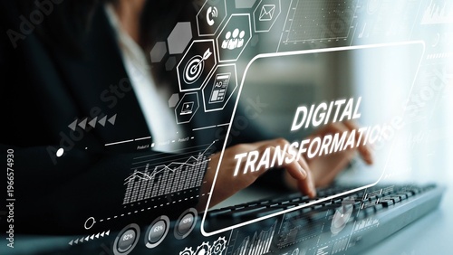 Business Professional Engaged in Digital Transformation Using Advanced Technology and Data Analytics. Asymptotic smart data analytic.