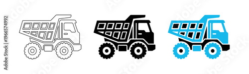Heavy Duty Mining Dump Truck Icon Set for Construction and Industrial Transport Design