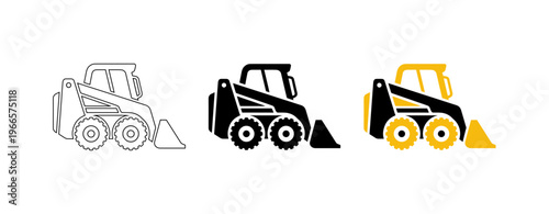 Skid Steer Loader Vector Icon Set for Construction Industrial Machinery and Equipment
