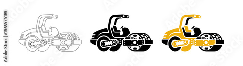 Road Roller Vector Icon Set for Construction Site and Pavement Engineering Projects
