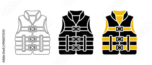 Life Jacket and Safety Vest Vector Icons for Water Sports, Marine Security, and Boating