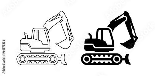 Heavy Excavator Machine Vector Icon Set for Construction and Industrial Engineering Projects