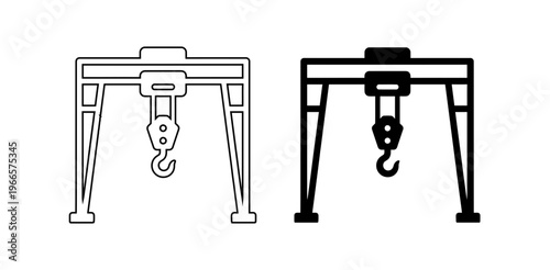 Gantry Crane Vector Icon Set for Industrial Lifting, Construction, and Port Logistics Equipment