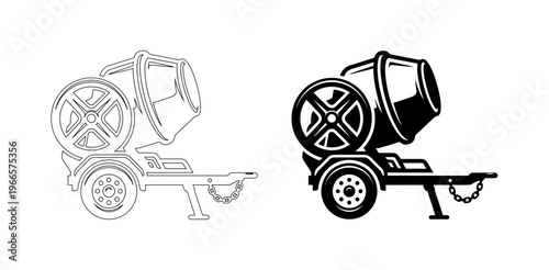 Portable Concrete Mixer Machine Vector Icon for Construction and Industrial Building Projects