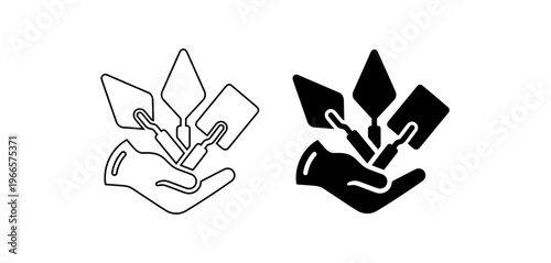 Hand Holding Palette Knives for Painting and Artistic Painting Tools Vector Illustration Icon