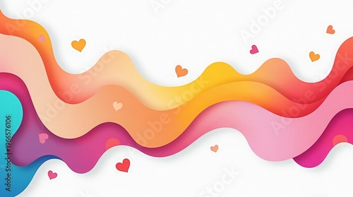 Colorful wavy layers with hearts abstract background