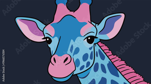 Giraffe with bright colors standing out on dark background during a creative art project
