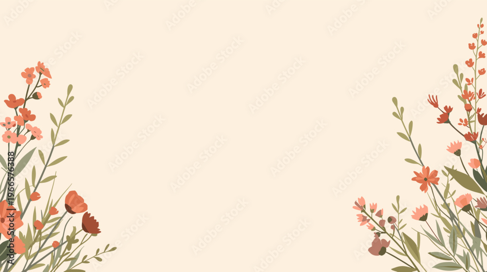 Fototapeta premium A stylized floral pattern featuring orange flowers and green leaves on a beige background, perfect for use in design and decoration.