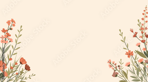 A stylized floral pattern featuring orange flowers and green leaves on a beige background, perfect for use in design and decoration.