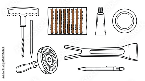 Tire repair kit outline drawing needle tool tire puncture plugger patch kit sealant tool
