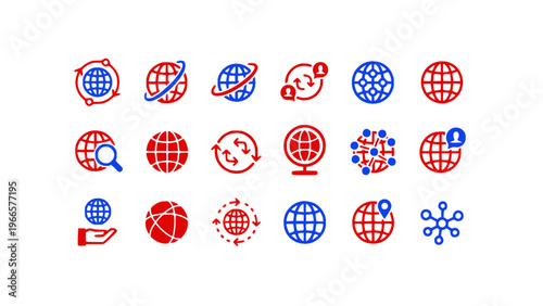 Icons representing global communication and connectivity.