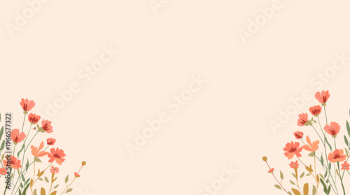 A colorful and lively floral pattern featuring poppies and leaves on a cream background, evoking a sense of springtime and growth.