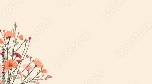 A colorful and modern floral pattern featuring pink and orange flowers on a cream background, perfect for use in design projects that require a touch 