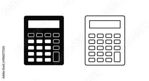 Calculator icons, black and white, simple line style, business finance Vector