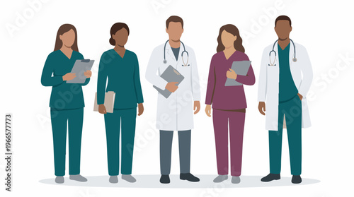 Diverse Group of Healthcare Professionals Standing with Clipboards