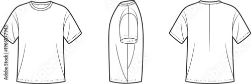 T-shirt template, vector illustration, front and back views, blank design, fashion mockup