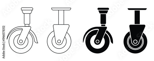 outline silhouette Caster wheel icon set isolated on white background Pro Vector and Pro SVG