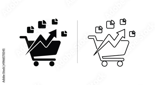 Shopping cart with growth graph and files Vector