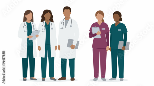Diverse group of medical professionals including doctors and nurses