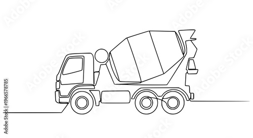 Minimalist continuous line concrete mixer truck icon construction vehicle vector illustration