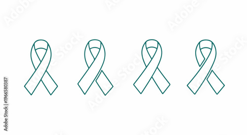 Set of 4 Teal Ribbon Outline Icons Vector