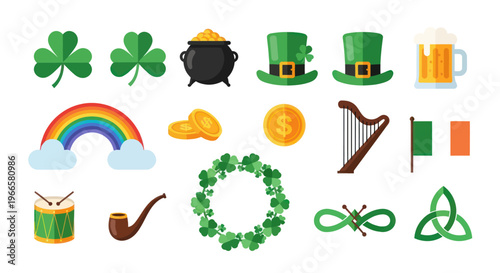 St patricks day festive icons collection design elements vector illustration