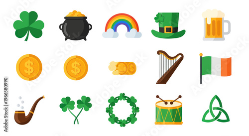 St patricks day festive collection of icons symbols and elements