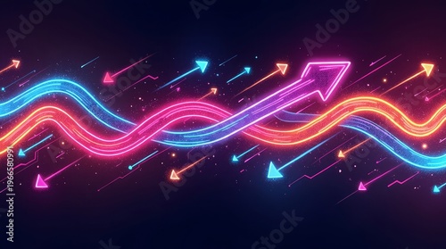 Neon arrows and waves blue pink