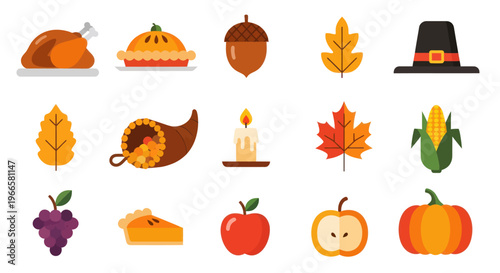 Thanksgiving holiday season icons isolated on white background vector