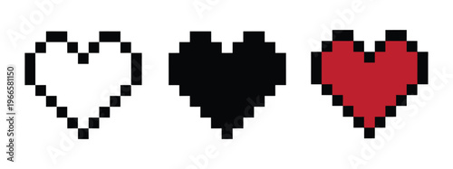 Bilde på lerret Pixel art heart icon and Empty Pixelated Heart Icon