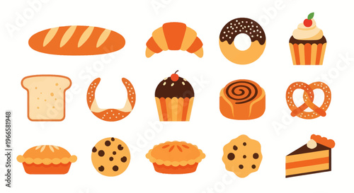 Variety of baked goods illustration for food concept and culinary design